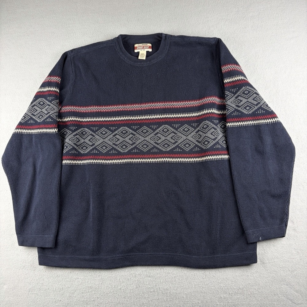 Vintage Eddie Bauer Sport Shop Fair Isle Sweater Men's XXL Navy Nordic Cotton